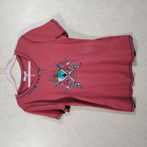04116 Delila brick red native design S/S tee L NWT